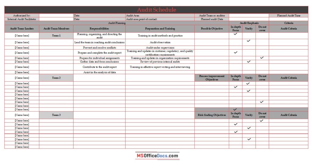 Free Audit Schedule Templates - MS Office Documents